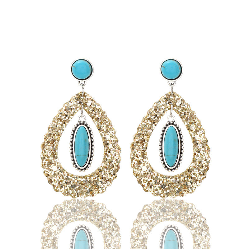 Wholesale Super Shiny Hollow Teardrop Shape Natural Turquoise Earrings